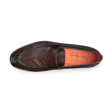 Men's dark brown leather penny loafer - Santoni - 5