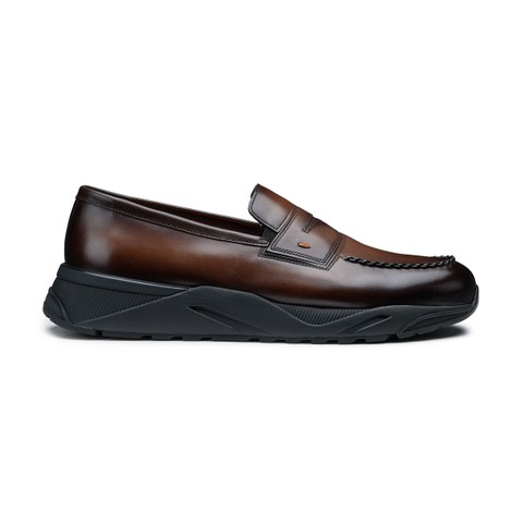 Men's dark brown leather penny loafer - Santoni - 1