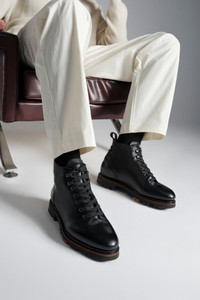 Men's black leather hiking boot - Santoni - editorial