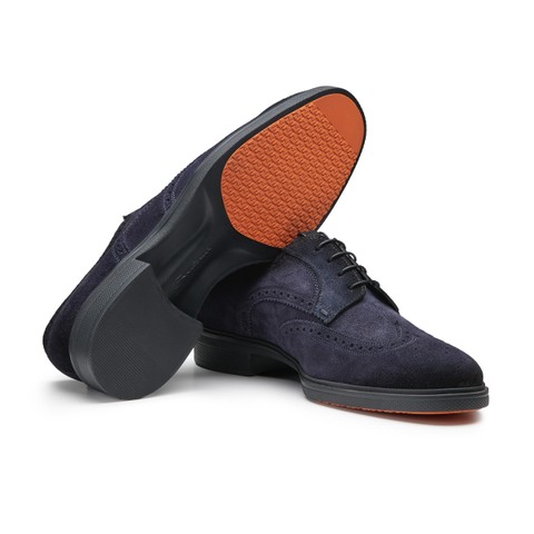 Men's blue suede Easy brogue lace-up - Santoni - 3