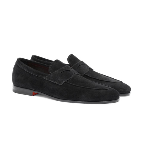 Men's black suede Carlo penny loafer - Santoni - 3