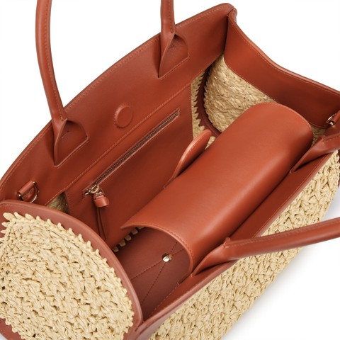 Borsa a mano in pelle marrone e rafia - Santoni - 4
