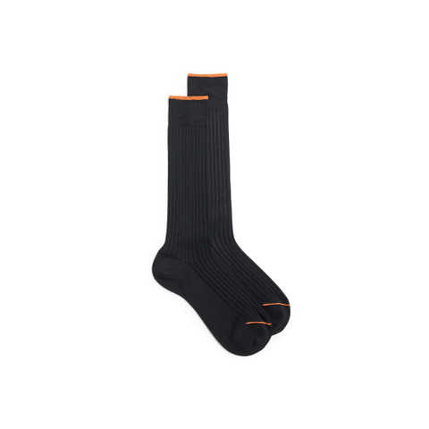 Black Filo di Scozia mercerised cotton crew socks - Santoni - 1
