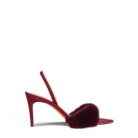 Bordeauxrote Damensandalen aus Wildleder und Nerz mit hohem Absatz - Santoni - 1
