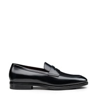 Men's black leather penny loafer - Santoni - 1
