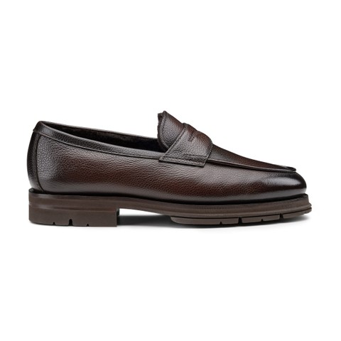 Men's dark brown leather penny loafer - Santoni - 1