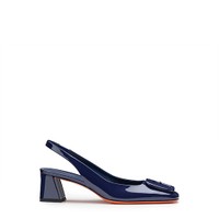 حذاء نسائي بإبزيم خلفي بكعب متوسط من الجلد اللامع الأزرق - Santoni - 1