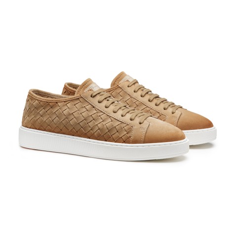 Men's beige woven suede sneaker - Santoni - 3