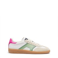 Women's white, green and pink leather and suede DBS Oly sneaker - Santoni - 1