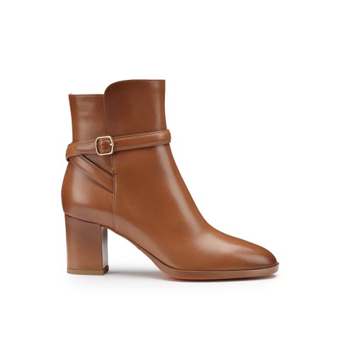 Women's light brown leather mid-heel ankle boot - Santoni - 1