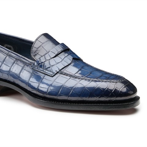 Men's blue alligator leather penny loafer - Santoni - 5