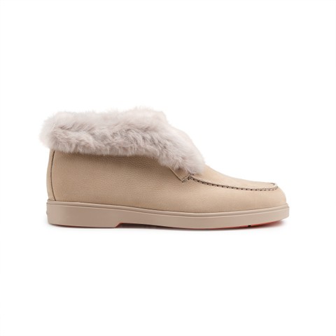 Women's dove grey suede desert boot with fur - Santoni - 1