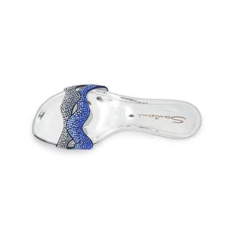 Women's silver laminated leather and crystals sandal - Santoni - 4