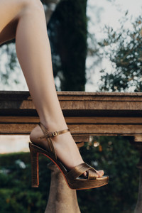 Women's gold leather high-heel sandal - Santoni - editorial