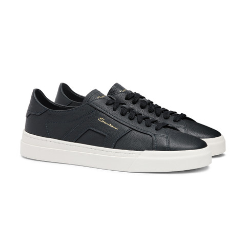 Men's blue tumbled leather double buckle sneaker - Santoni - 3