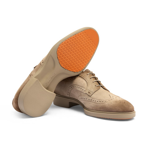 Men's beige suede Easy brogue lace-up - Santoni - 4