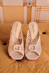 Women's white woven leather high-heel sandal - Santoni - editorial