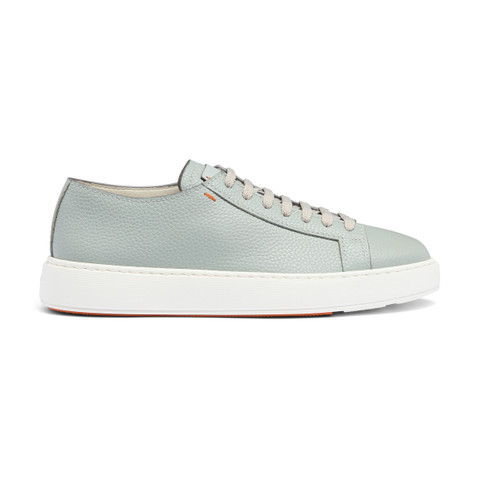 Men's light blue tumbled leather sneaker - Santoni - 1