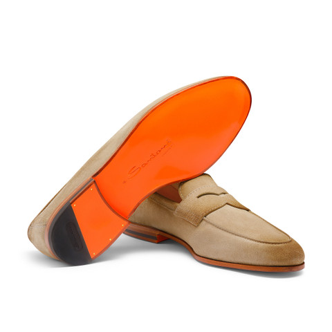 Men's beige suede Carlo penny loafer - Santoni - 4