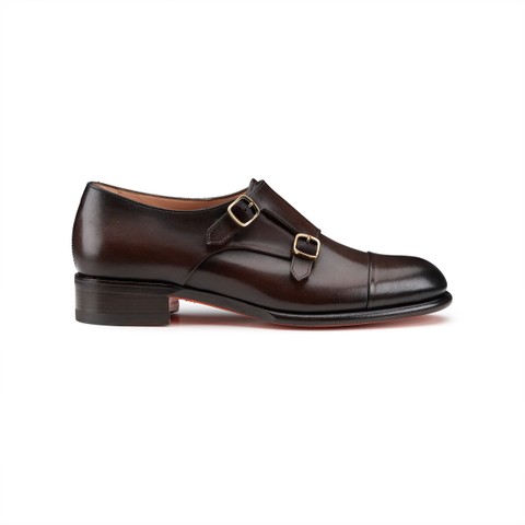 Women's dark brown leather double monk straps shoe - Santoni - 1