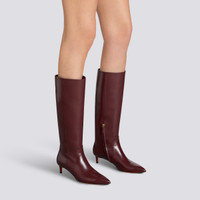 Women's burgundy leather mid-heel boot - Santoni - 2
