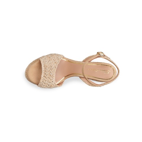 Women's beige suede and raffia wedge - Santoni - 4