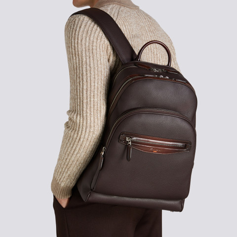 Dark brown tumbled leather backpack - Santoni - 2