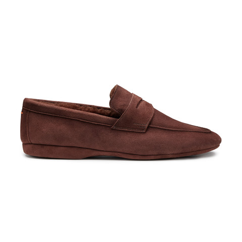 Men&rsquo;s dark brown suede slipper with fur - Santoni - 1
