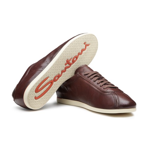 Men's dark brown leather sneaker - Santoni - 3