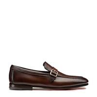 Men's dark brown leather single monk strap loafer - Santoni - 1
