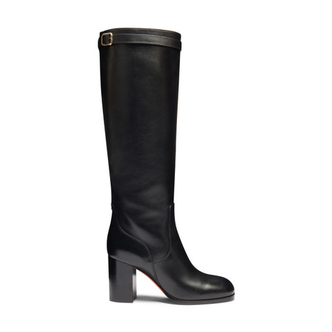 Women's black leather high-heel boot - Santoni - 1