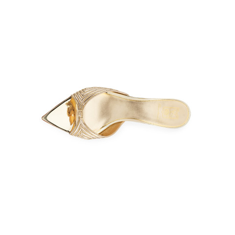 Women's gold leather and crystal mid-heel Meraviglia Collection sandal - Santoni - 5