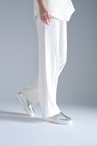 Women's silver laminated leather slip-on sneaker - Santoni - editorial