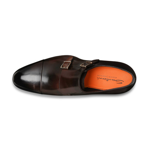Men's polished brown leather double-buckle shoe - Santoni - 5