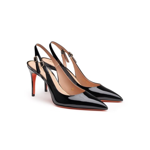 Zapato slingback de tac&oacute;n medio para mujer en charol negro - Santoni - 2