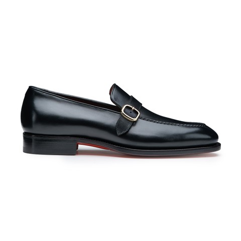 Men's black leather single-monk loafer - Santoni - 1