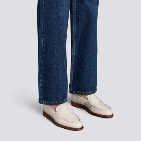 Women’s white leather penny loafer - Santoni - 2