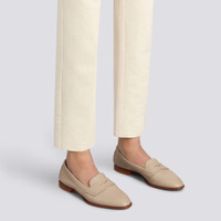 Women's beige tumbled leather penny loafer - Santoni - 2