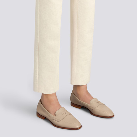 Women's beige tumbled leather penny loafer - Santoni - 2