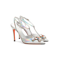Women's silver iridescent material Santoni Sibille high-heel pump - Santoni - 2