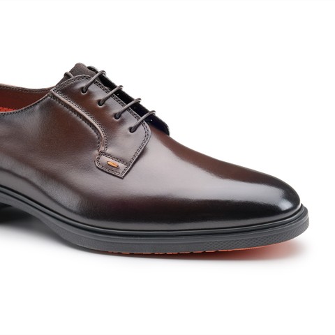 حذاء رجالي Easy من الجلد البني الداكن برباط - Santoni - 5