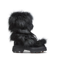 Women's black leather and fox ankle boot - Santoni - 1