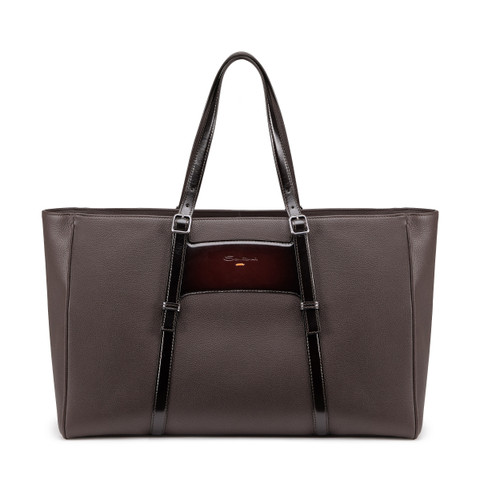 Dark brown tumbled leather shopping bag - Santoni - 1