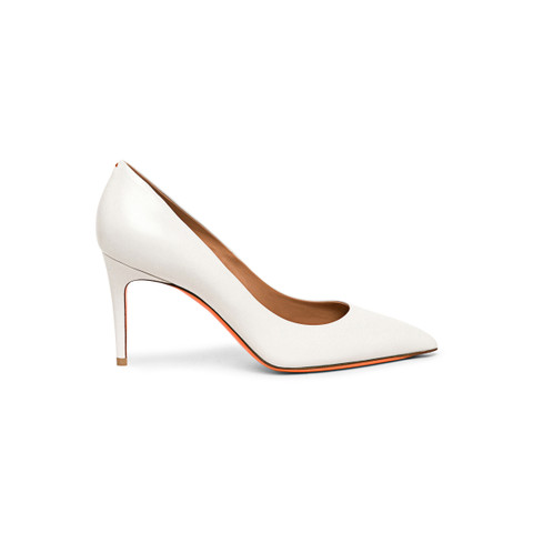 Women's white leather high-heel pump - Santoni - 1