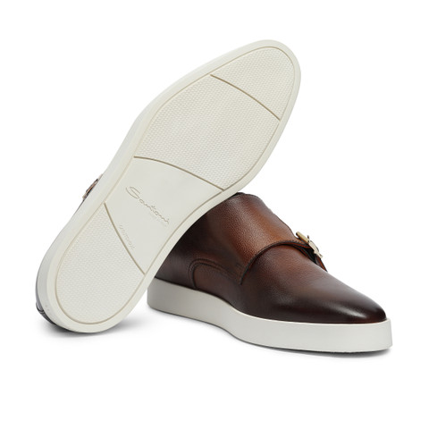 Men’s brown tumbled leather double-buckle shoe - Santoni - 4