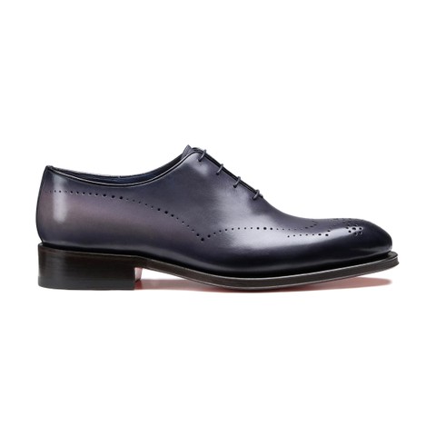 Stringata Oxford brogue da uomo in pelle blu - Santoni - 1