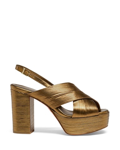 Women's gold leather high-heel sandal - Santoni - 2