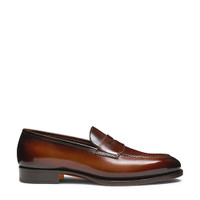 Men's dark brown leather penny loafer - Santoni - 1