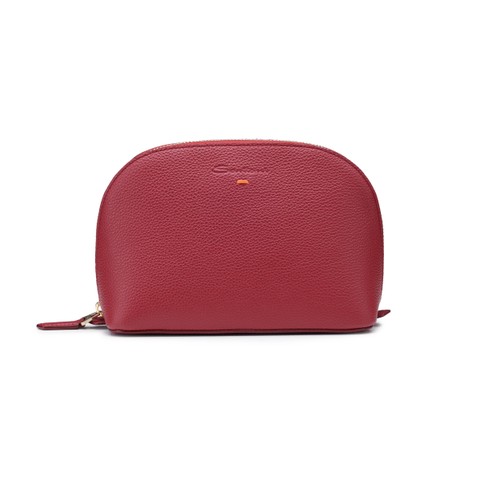 Burgundy tumbled leather pouch - Santoni - 1