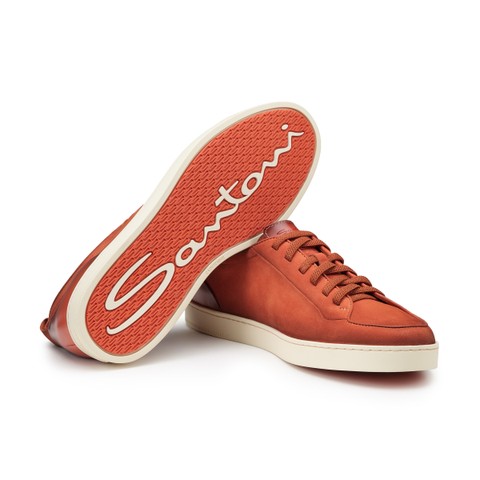 Men's orange nubuck Santoni Off-duty sneaker - Santoni - 3